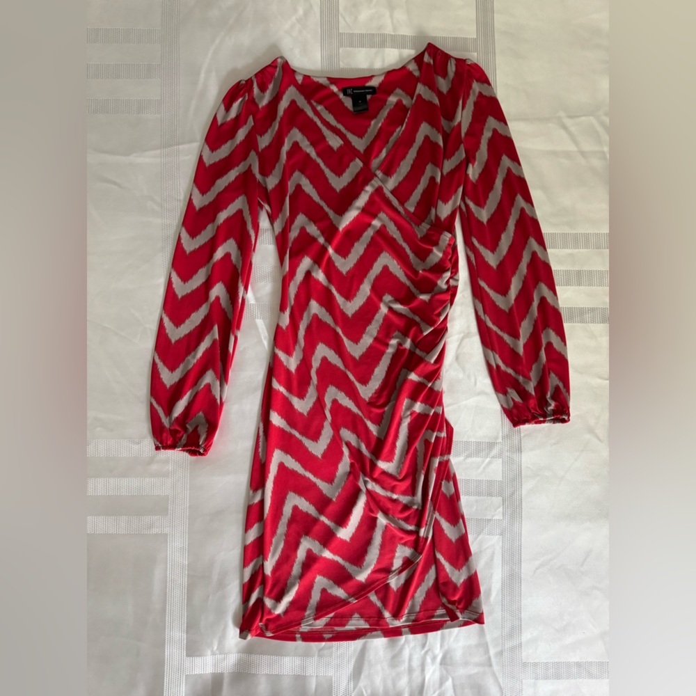 INC International Concepts Red and Silver Chevron Dress